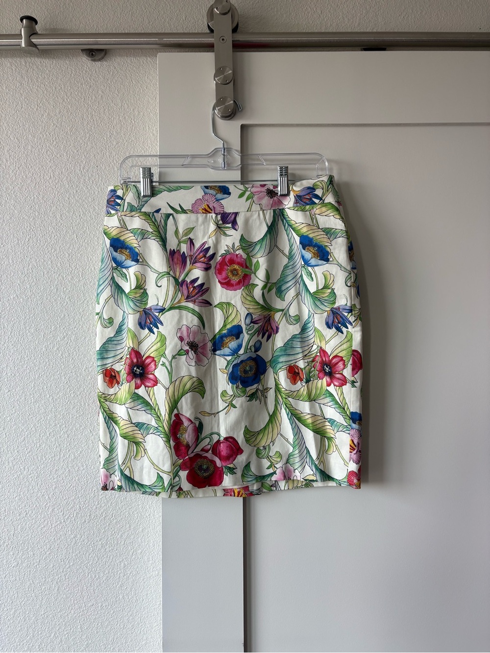 Ann Taylor White Floral Midi Skirt with Multicolor Blooms